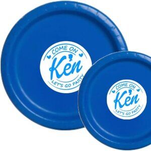Birthday Party Supplies Set with Blue Plates, Cups and Napkins, Let's Go Party